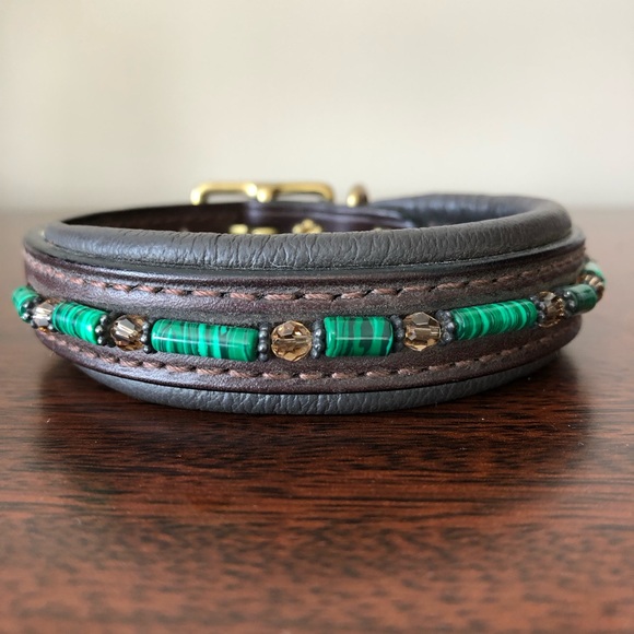 Leather and Malachite Dog Collar - Picture 1 of 2